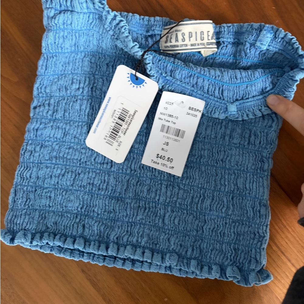 Sea Spice Blue Textured Tube Top